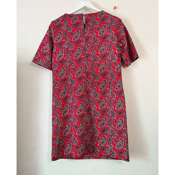 Banana Republic Womens Paisley Print Shift Dress Size 6 Red/Purple Short Sleeve - Picture 4 of 11